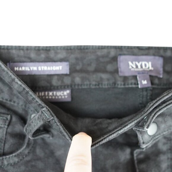 NYDJ Womens Marilyn Straight Leg Black Leopard Print Jeans Size 14 - Picture 7 of 13